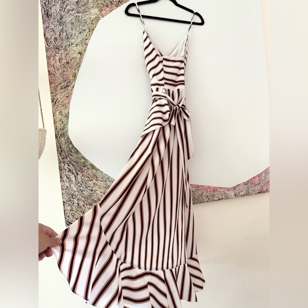 Love Pink stripes black and tan faux wrap ruffle dress large - Picture 2 of 3